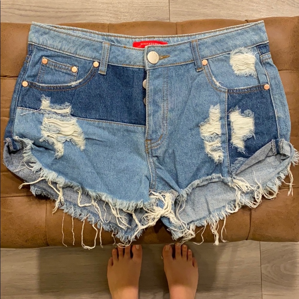 Signatures Mixed Denim Cutoff Shorts